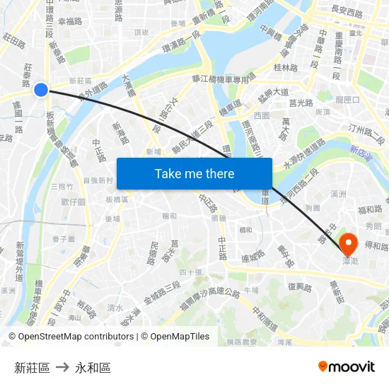 新莊區 to 永和區 map