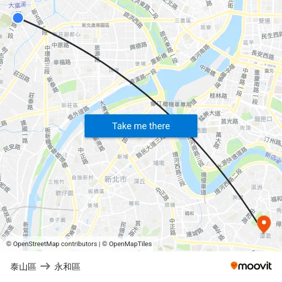 泰山區 to 永和區 map