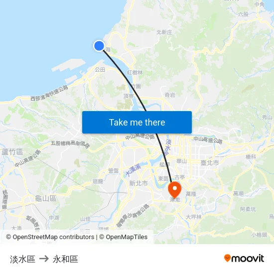 淡水區 to 永和區 map