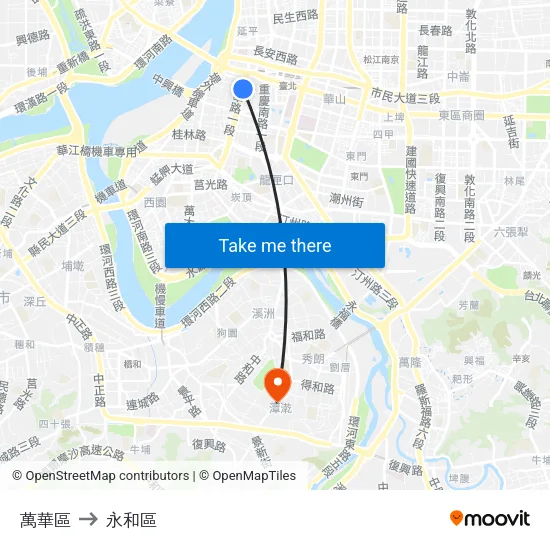 萬華區 to 永和區 map