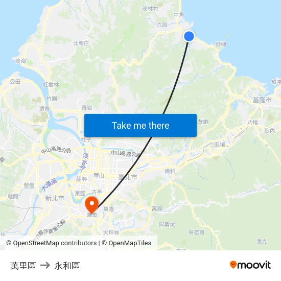 萬里區 to 永和區 map