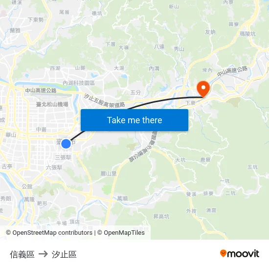 信義區 to 汐止區 map
