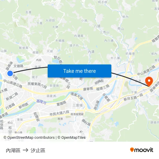 內湖區 to 汐止區 map