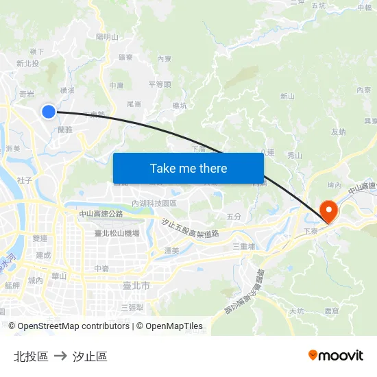 北投區 to 汐止區 map