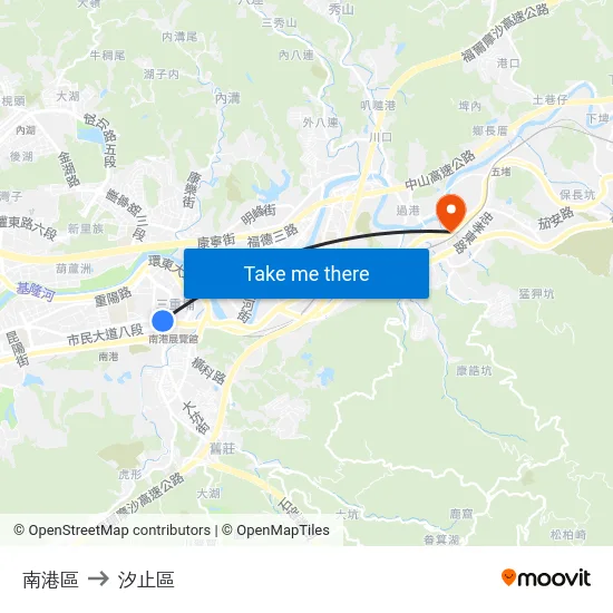 南港區 to 汐止區 map
