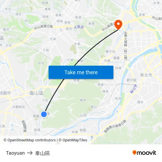Taoyuan to 泰山區 map