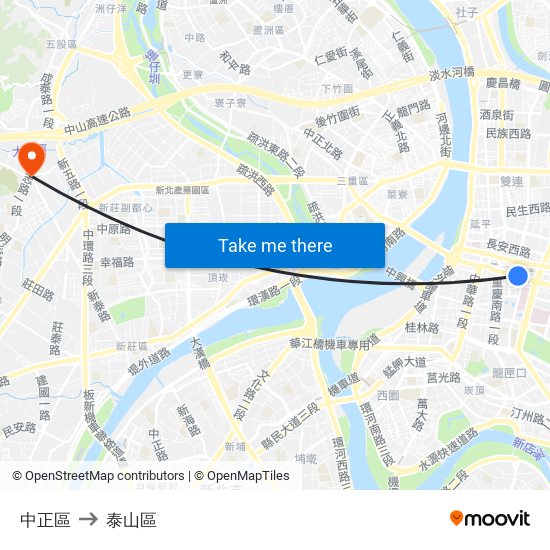 中正區 to 泰山區 map
