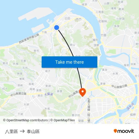 八里區 to 泰山區 map