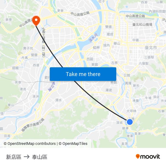 新店區 to 泰山區 map
