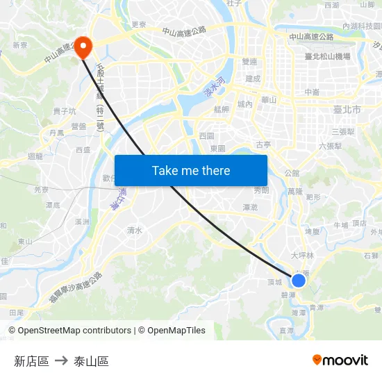 新店區 to 泰山區 map
