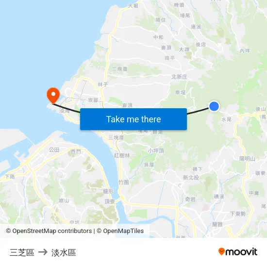 三芝區 to 淡水區 map