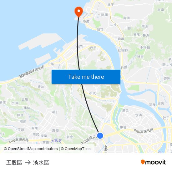 五股區 to 淡水區 map