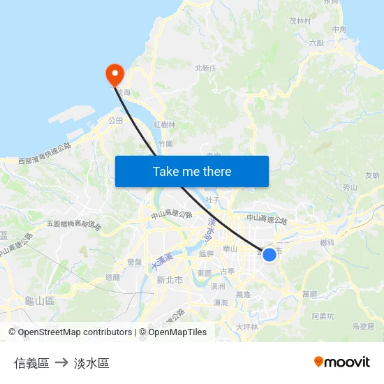 信義區 to 淡水區 map