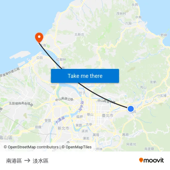 南港區 to 淡水區 map
