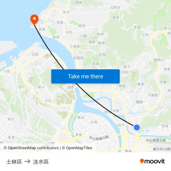 士林區 to 淡水區 map