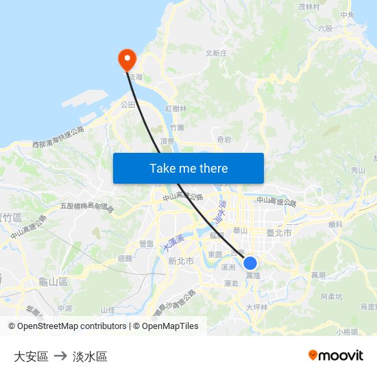 大安區 to 淡水區 map