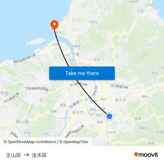 文山區 to 淡水區 map