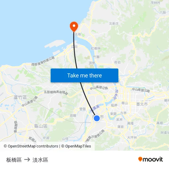 板橋區 to 淡水區 map