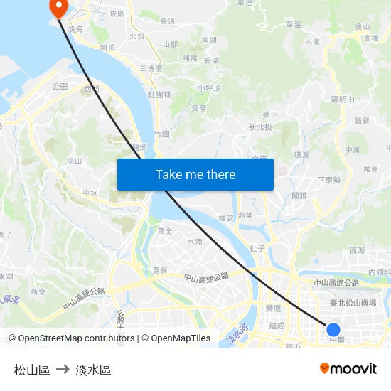 松山區 to 淡水區 map