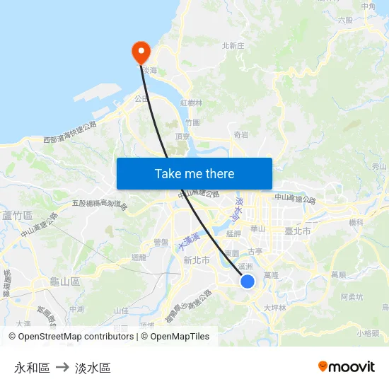永和區 to 淡水區 map