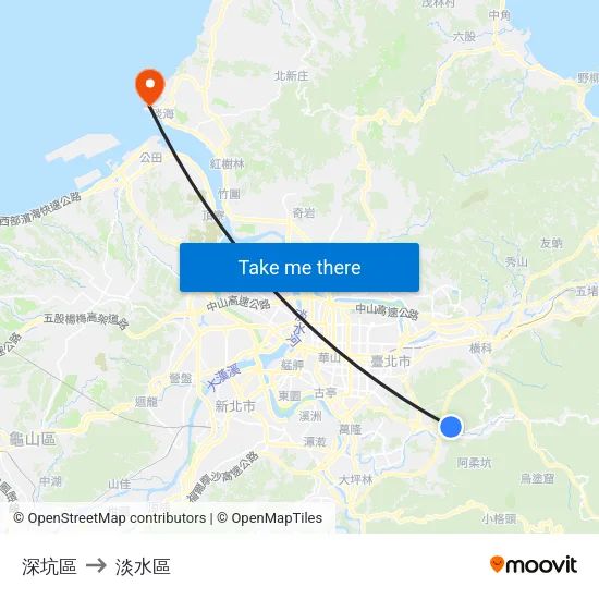 深坑區 to 淡水區 map