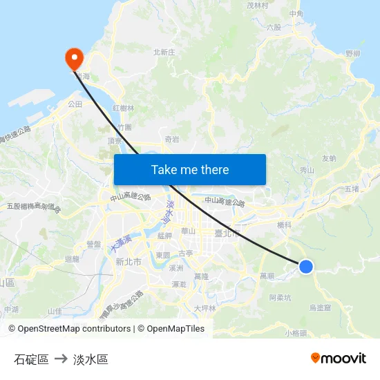 石碇區 to 淡水區 map