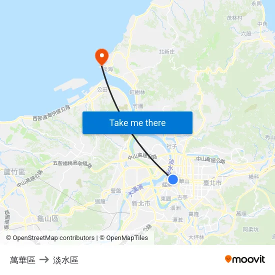 萬華區 to 淡水區 map