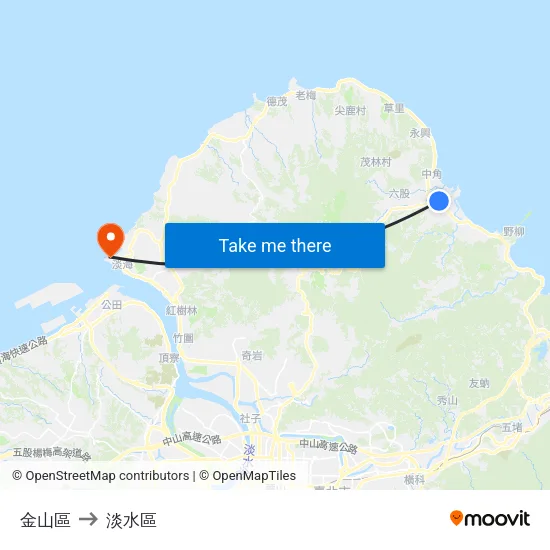 金山區 to 淡水區 map