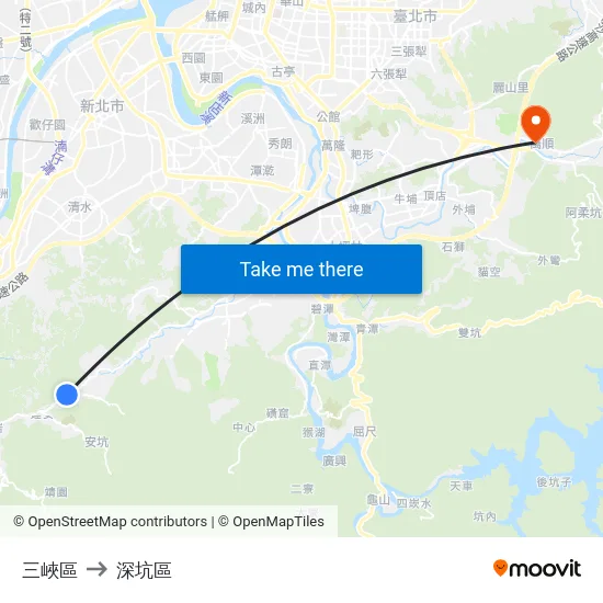 三峽區 to 深坑區 map