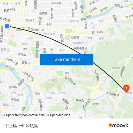 中正區 to 深坑區 map