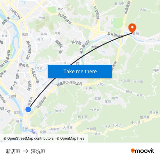 新店區 to 深坑區 map