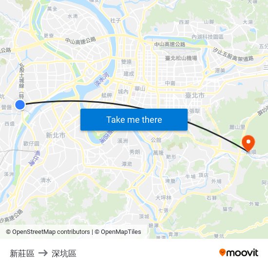 新莊區 to 深坑區 map