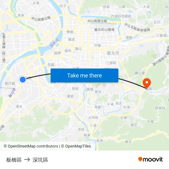 板橋區 to 深坑區 map