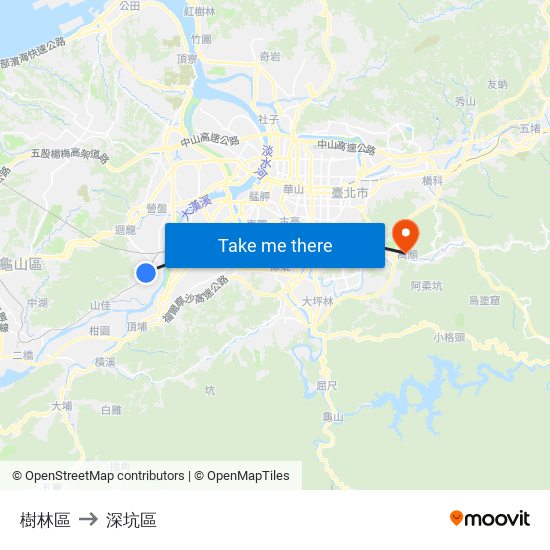 樹林區 to 深坑區 map