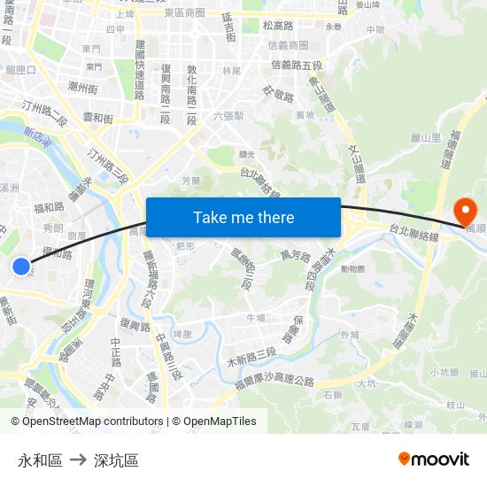 永和區 to 深坑區 map