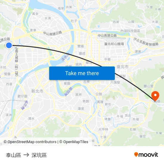 泰山區 to 深坑區 map