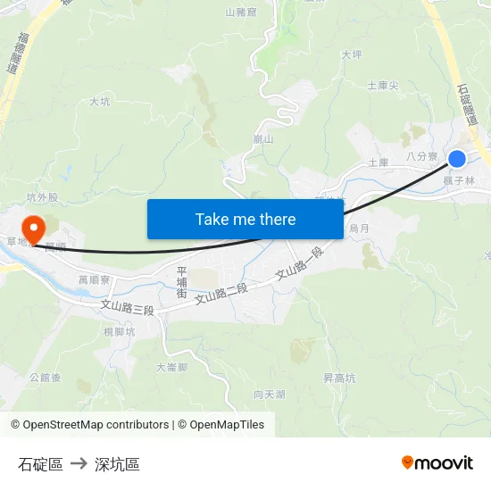 石碇區 to 深坑區 map