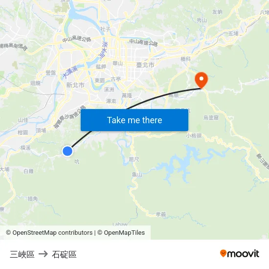三峽區 to 石碇區 map