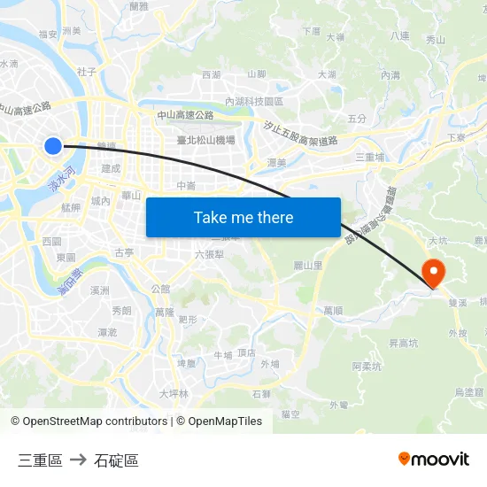 三重區 to 石碇區 map