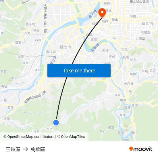 三峽區 to 萬華區 map
