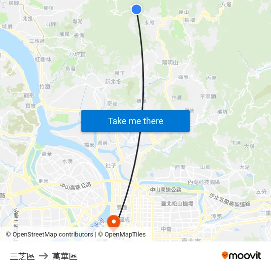 三芝區 to 萬華區 map