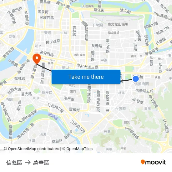 信義區 to 萬華區 map
