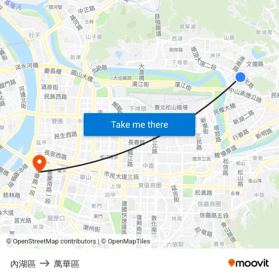 內湖區 to 萬華區 map