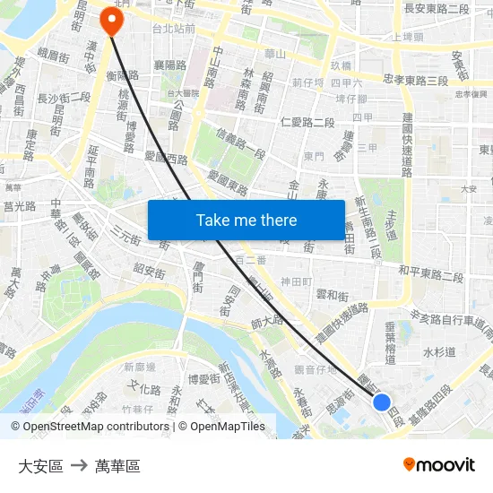 大安區 to 萬華區 map