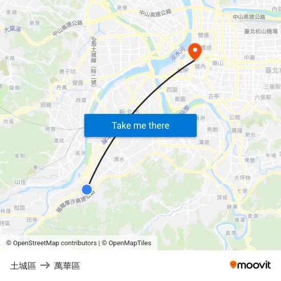土城區 to 萬華區 map