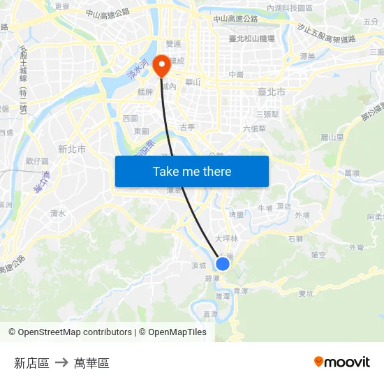 新店區 to 萬華區 map