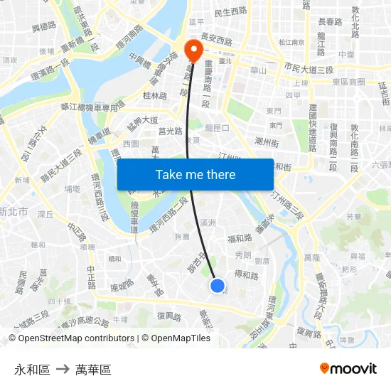 永和區 to 萬華區 map