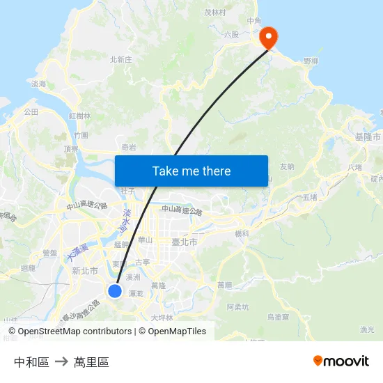 中和區 to 萬里區 map