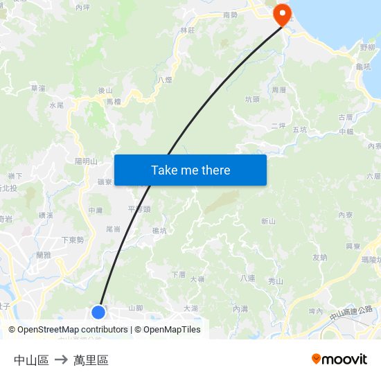 中山區 to 萬里區 map