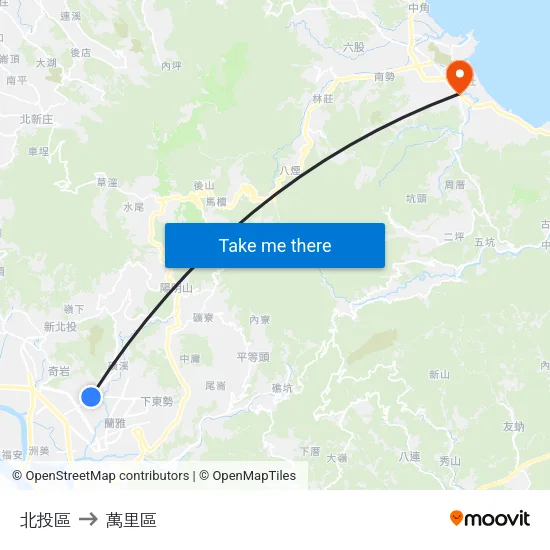 北投區 to 萬里區 map